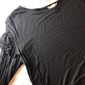 H&M Black Ruffle Shoulder Long Sleeve Tee
